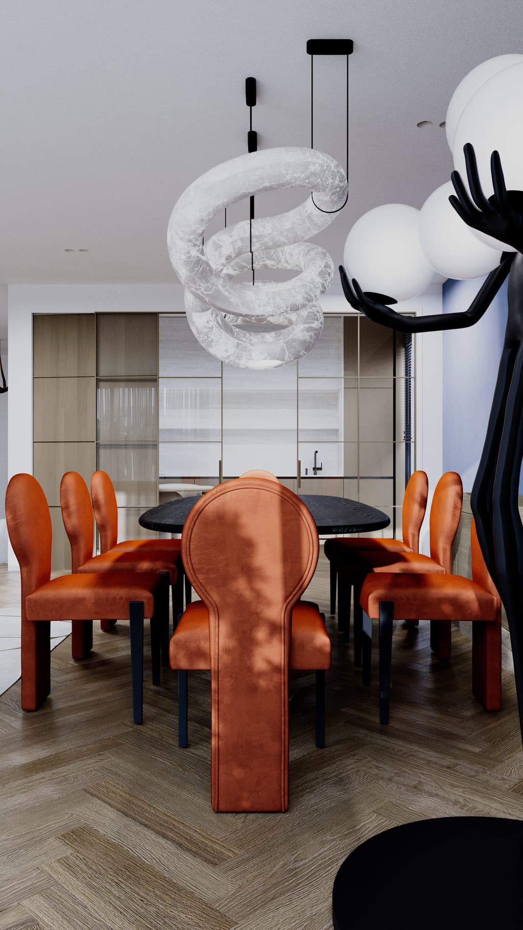 Residential living room interior with layered blue accents and refined contemporary styling 2
