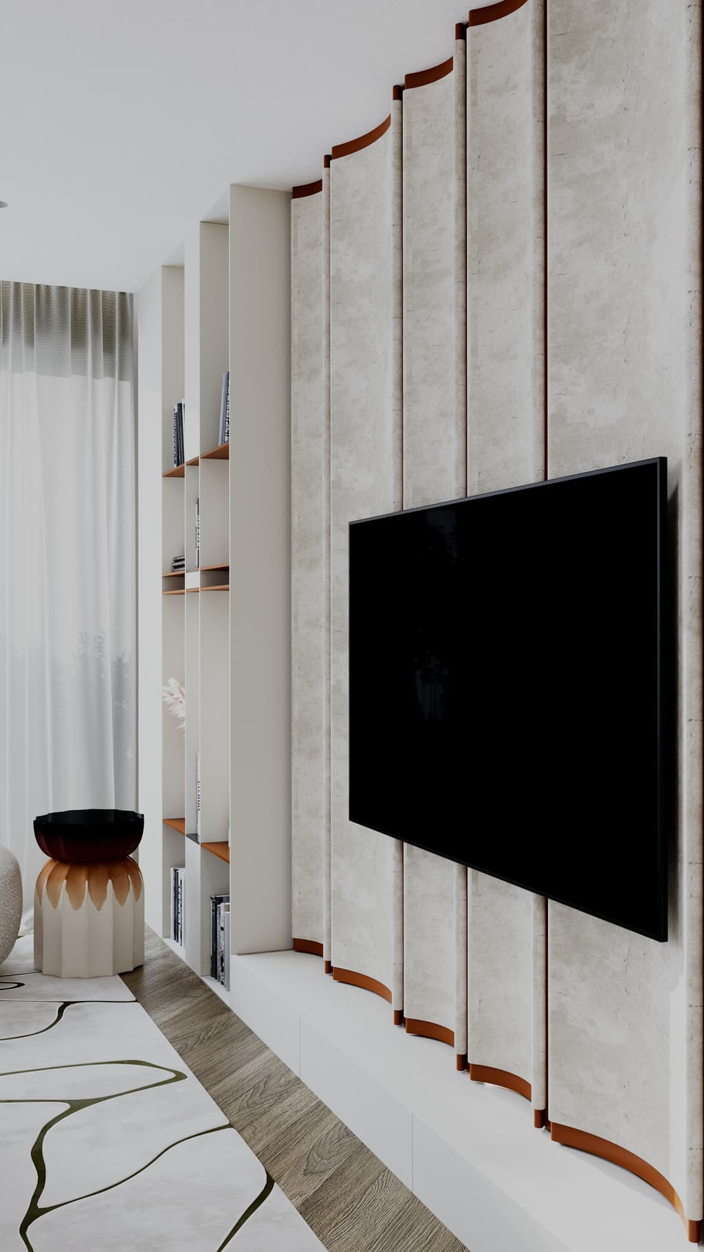 Residential living room interior with layered blue accents and refined contemporary styling 6